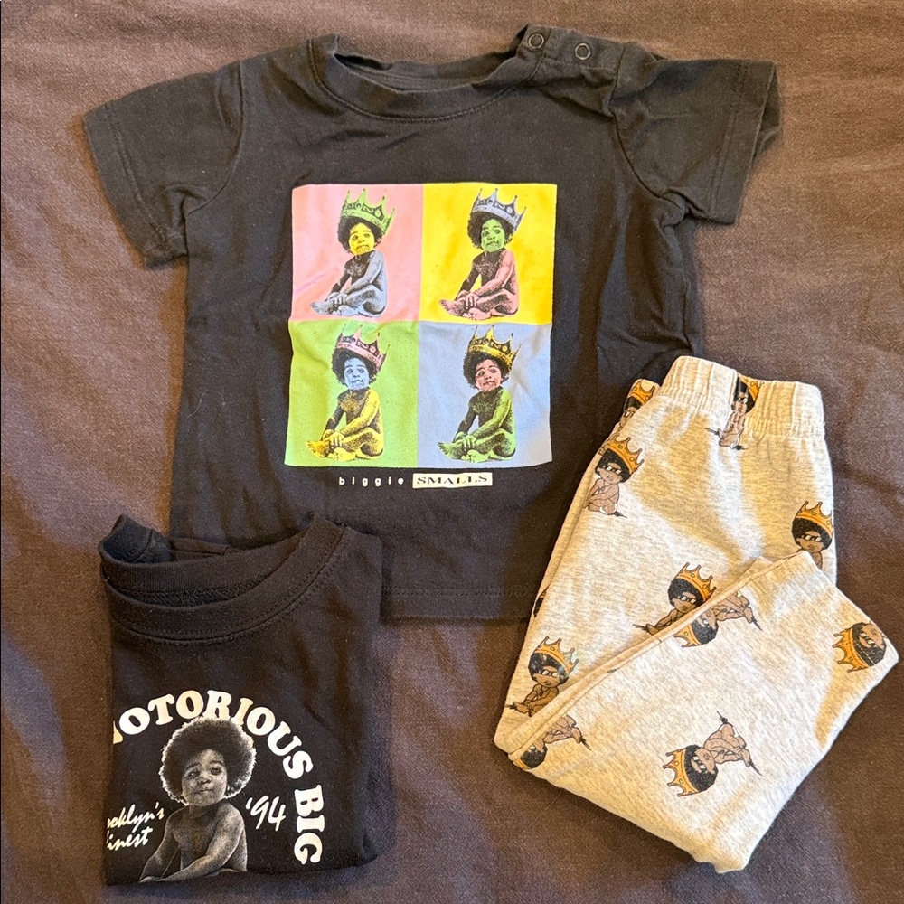 Cotton On Black Graphic Tee and Gray Pants Set